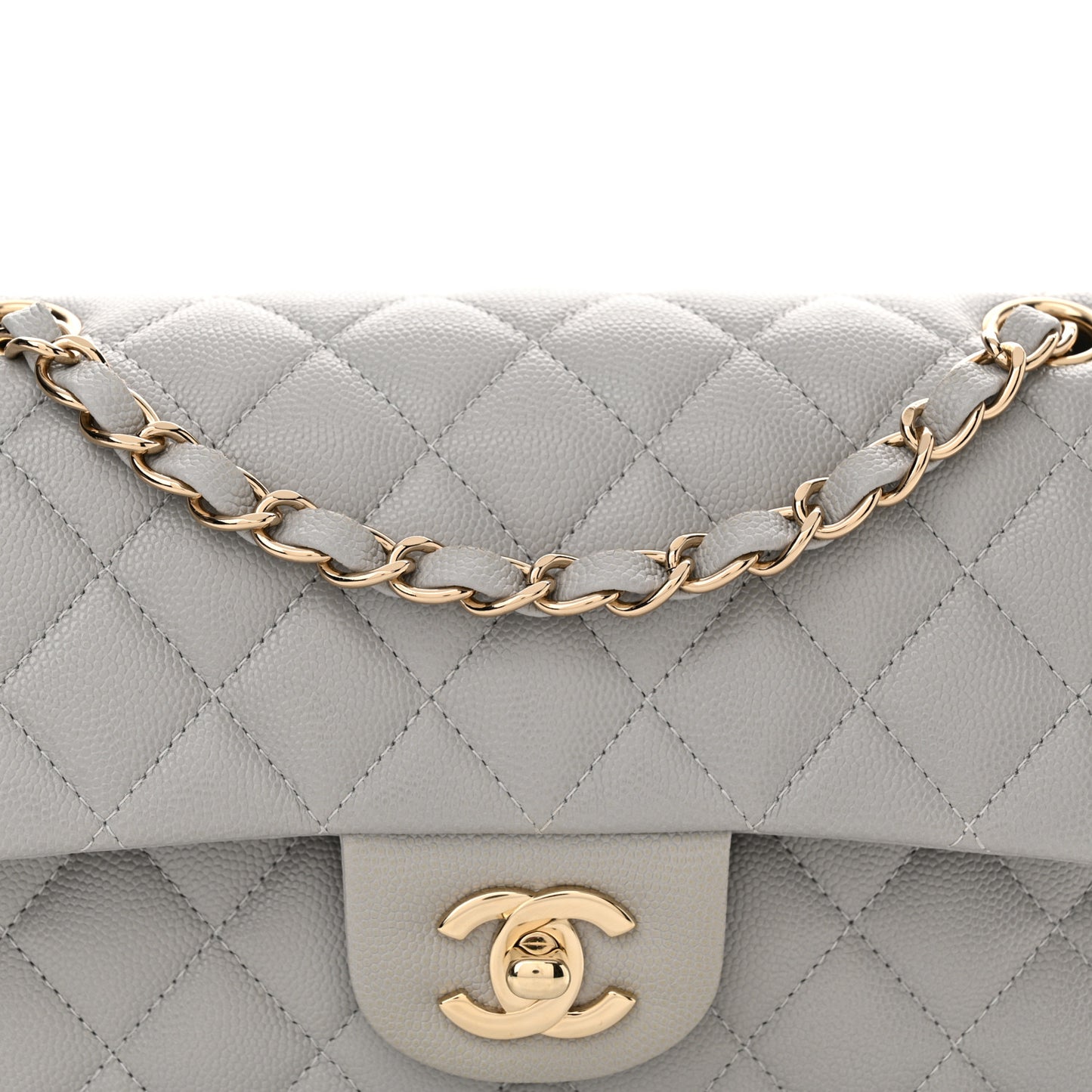 Caviar Quilted Small Double Flap Grey