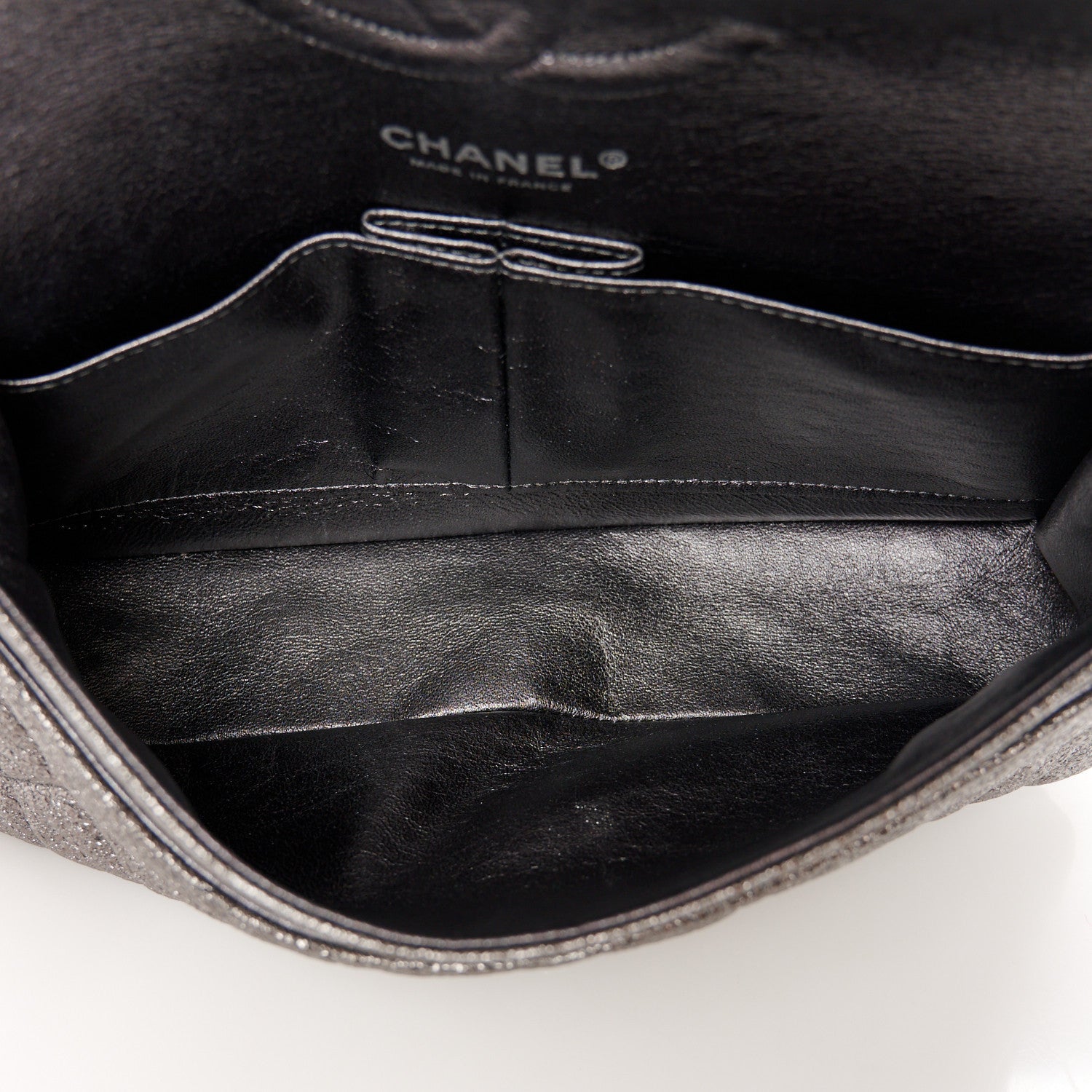 Chanel Metallic Crackled Calfskin Medium Double Flap Dark Silver 5 of 11