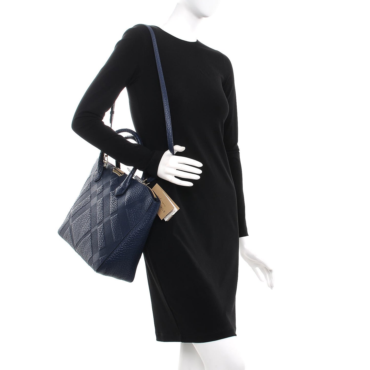 Heritage Grain Check Embossed Medium Dewsbury Tote Blue Carbon