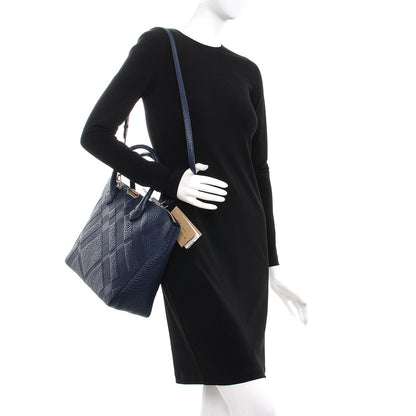 Burberry Heritage Grain Check Embossed Medium Dewsbury Tote Blue Carbon 2 of 10