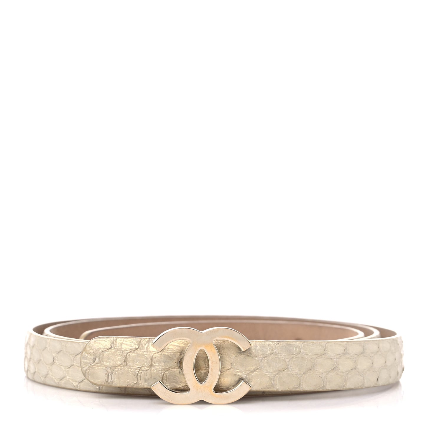 Pearlized Snakeskin CC Logo Skinny Belt 85 34 Beige