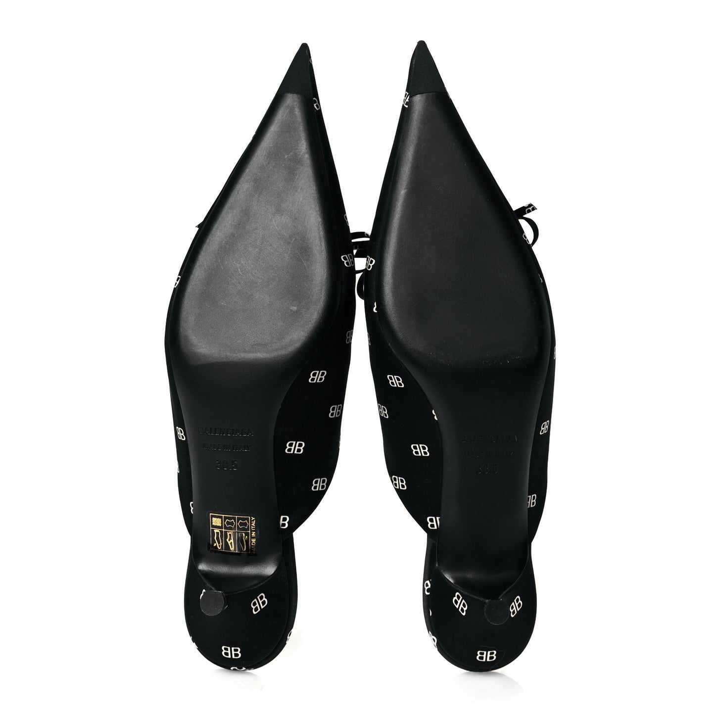 Crepe Satin BB Printed Knife Pointed Toe 40mm Mules 38.5 Black White