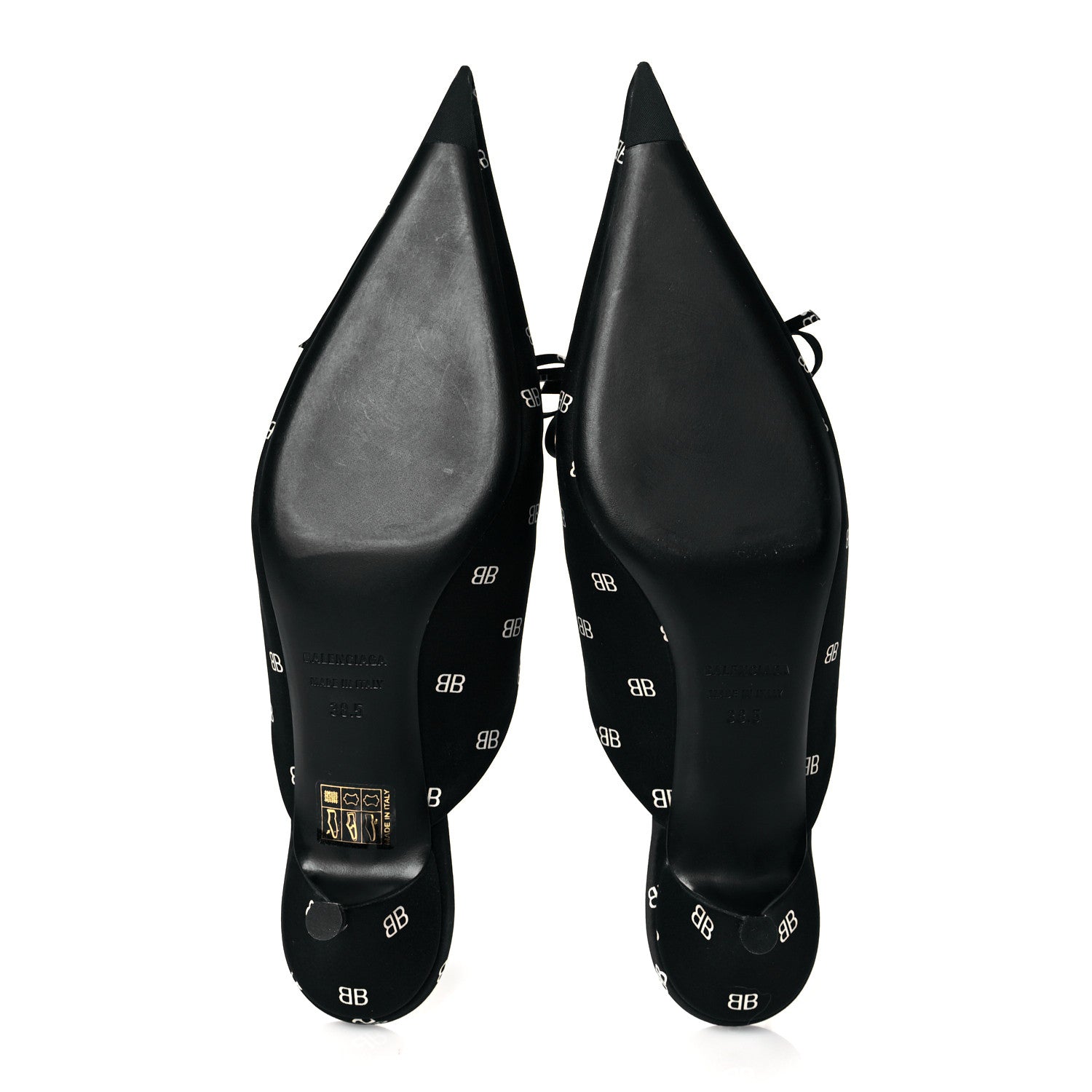Balenciaga Crepe Satin BB Printed Knife Pointed Toe 40mm Mules 38.5 Black White 6 of 9