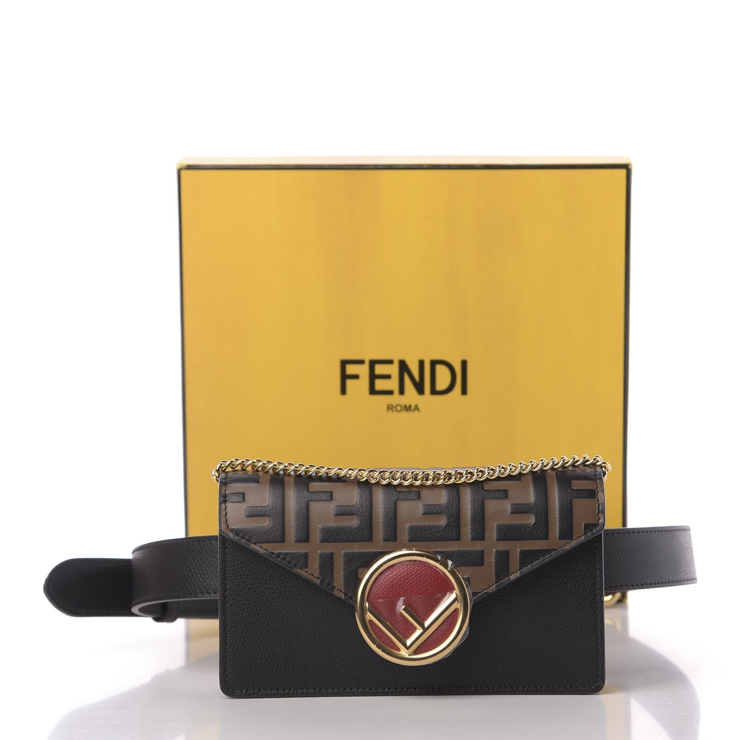 Fendi Vitello Cruise F is Fendi Bi-Color FF 1974 Embossed Envelope Belt Bag Maya Black 14 of 14