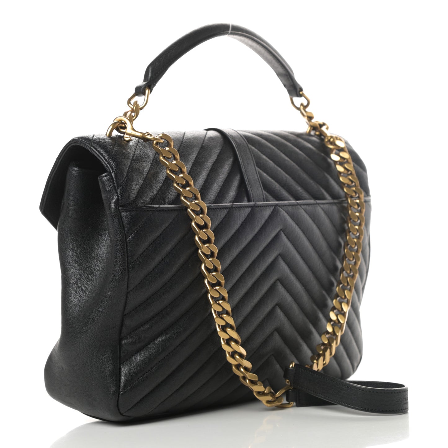 Sheepskin Matelasse Chevron Monogram Large College Satchel Black