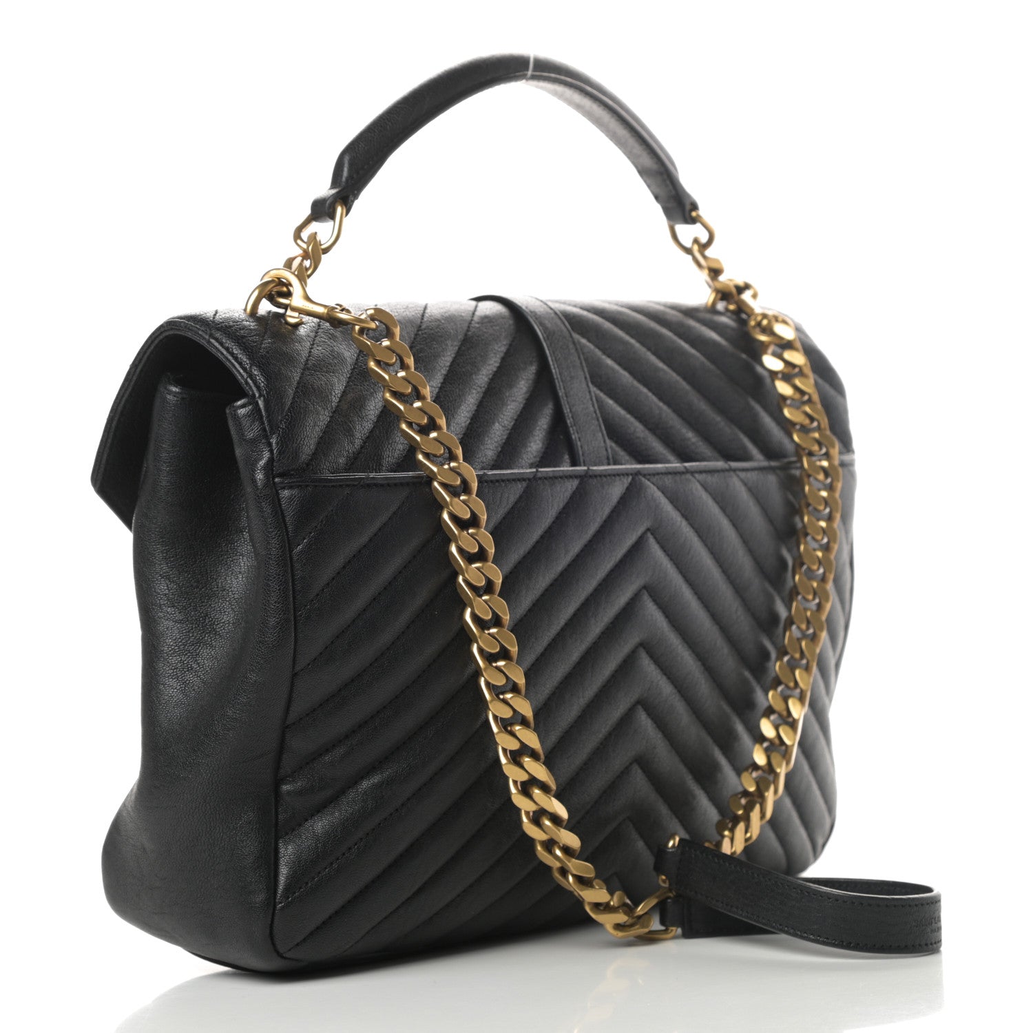Saint Laurent Sheepskin Matelasse Chevron Monogram Large College Satchel Black 4 of 11