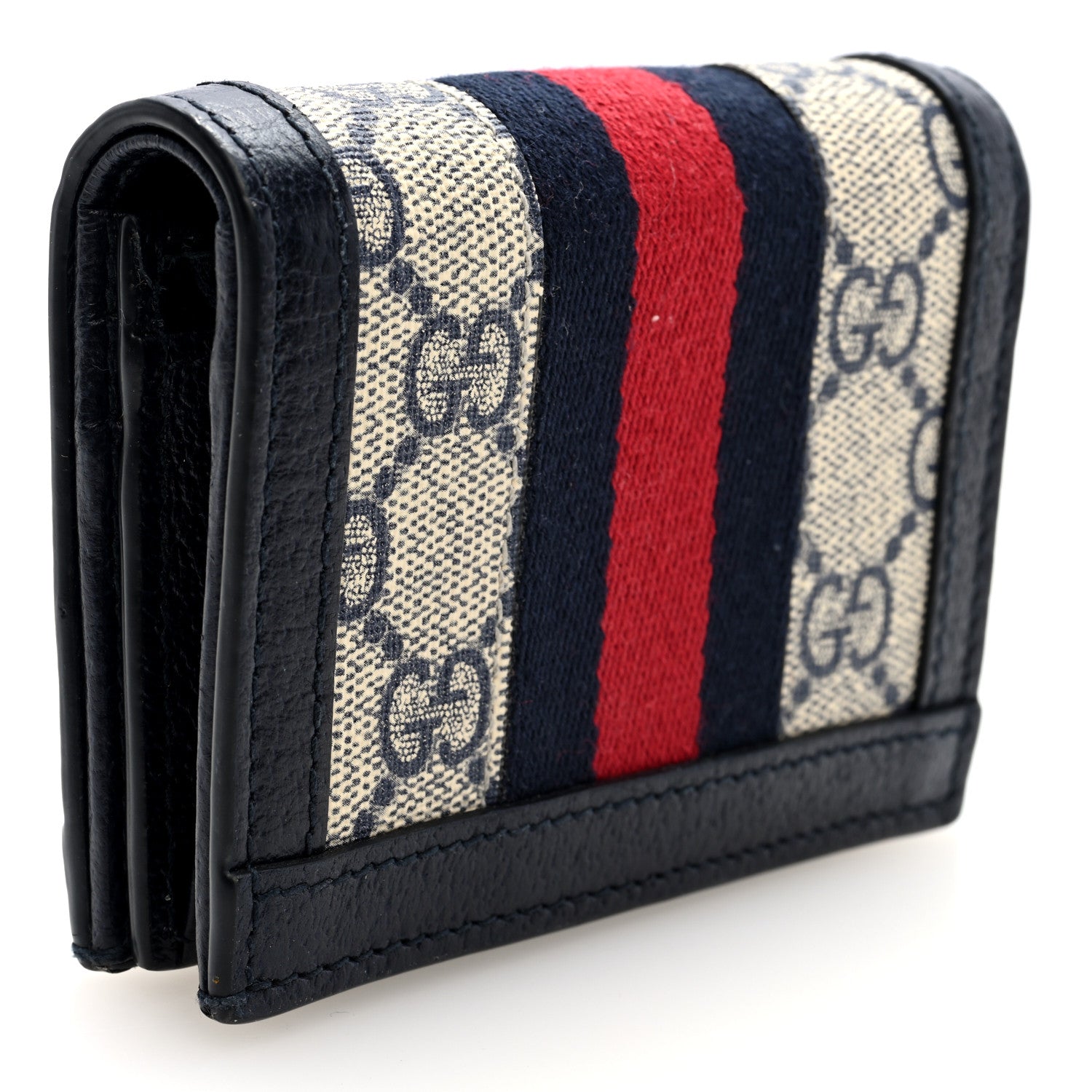 Gucci GG Supreme Monogram Textured Dollar Calfskin Web Ophidia Card Case Beige Blue 3 of 6