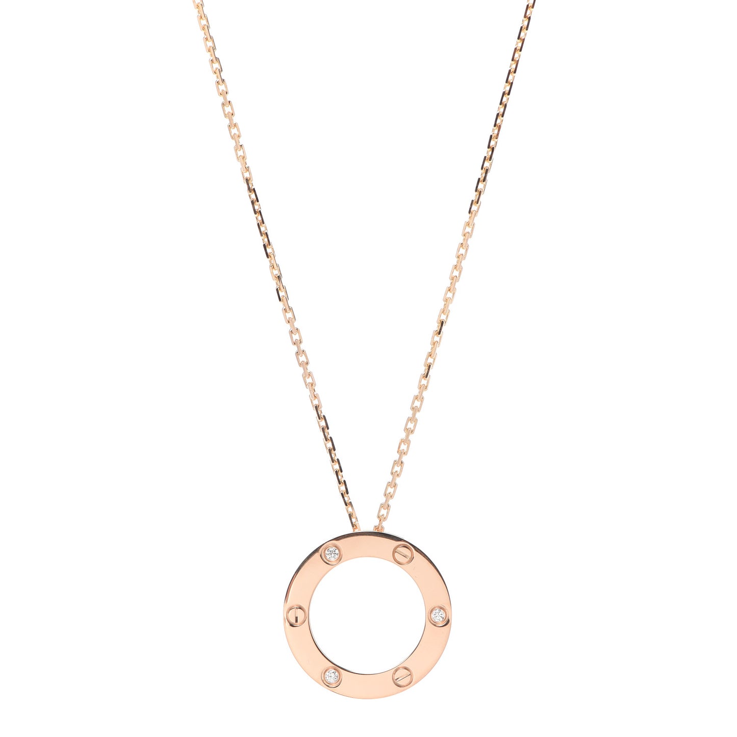 18K Pink Gold 3 Diamonds LOVE Pendant Necklace