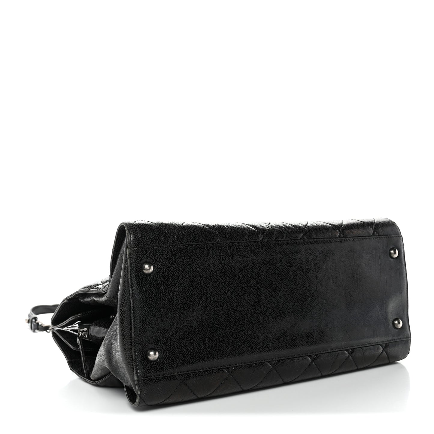 Crumpled Grained Calfskin Quilted CC Crave Tote Black