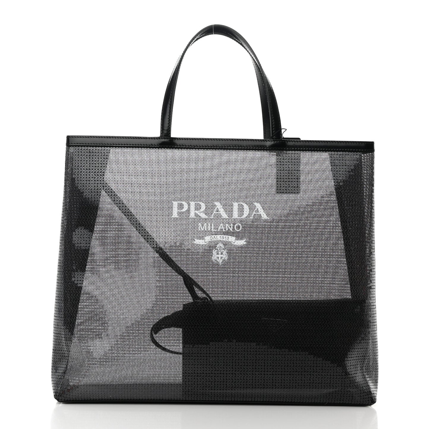 Mesh Sequin Spazzolato Logo Tote Black