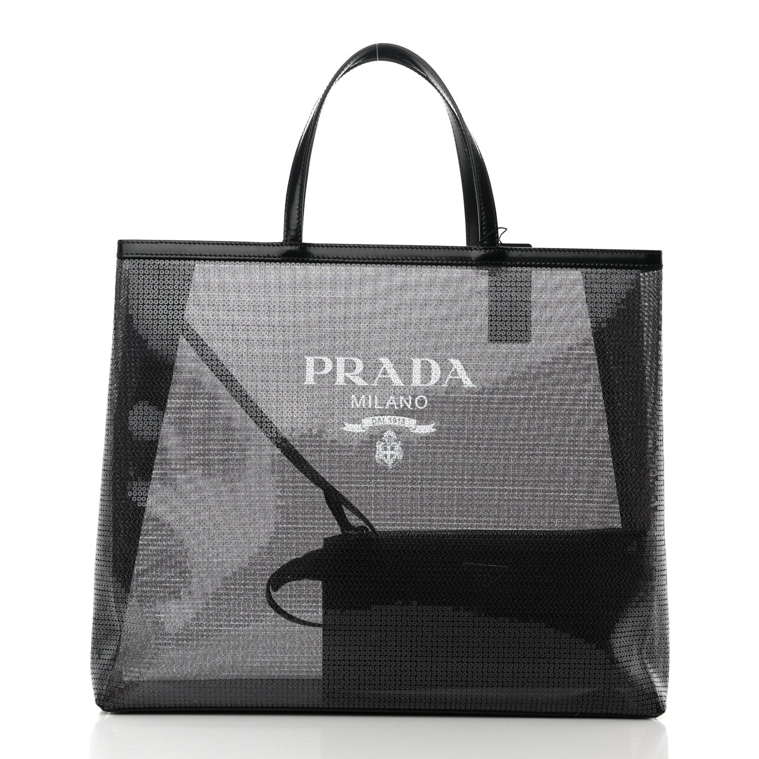 Prada Mesh Sequin Spazzolato Logo Tote Black 2 of 15