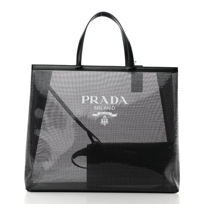 Prada Mesh Sequin Spazzolato Logo Tote Black 2 of 15