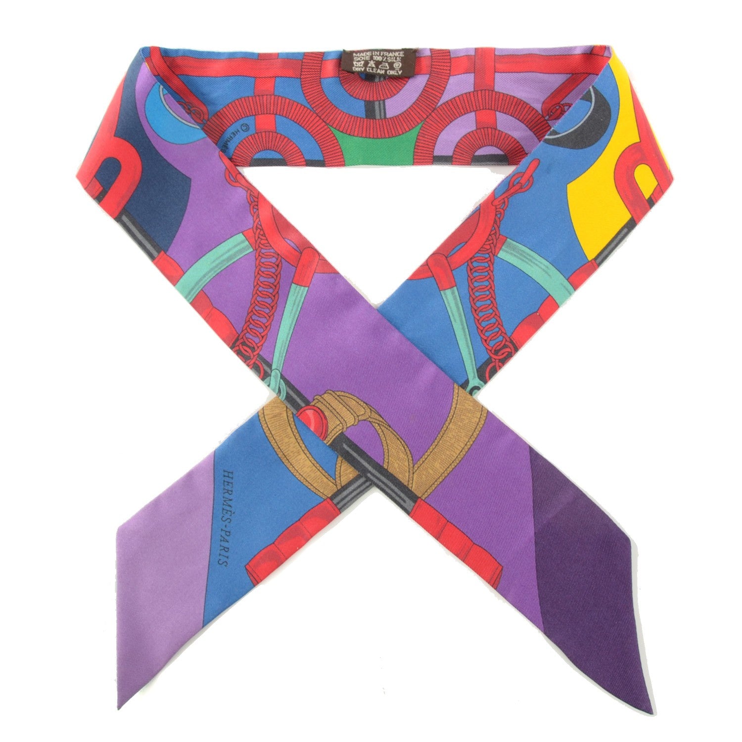 Hermes Silk Eperon d'Or Twilly Violet Jaune Vert 1 of 6
