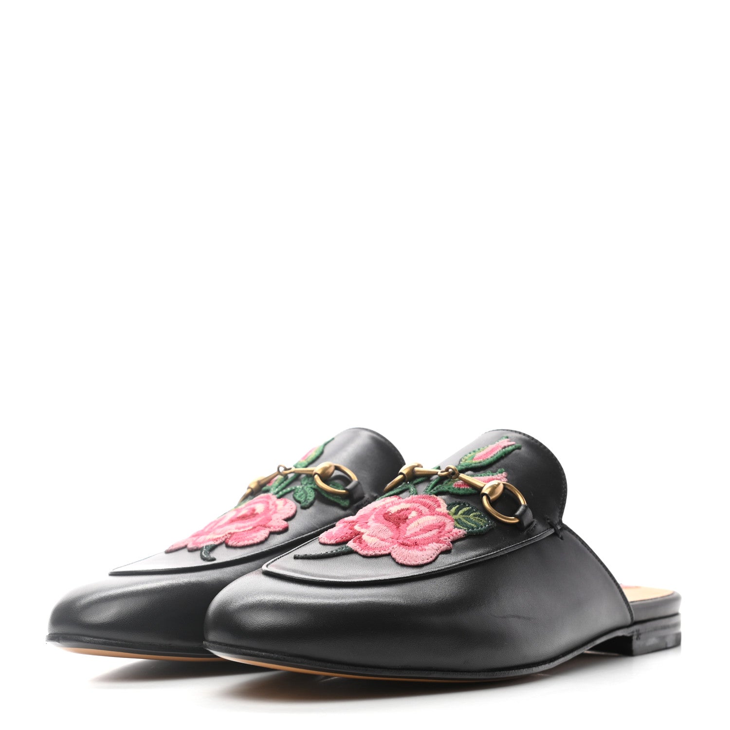 Gucci Calfskin Flower Embroidered Princetown Slippers 40.5 Black 3 of 8