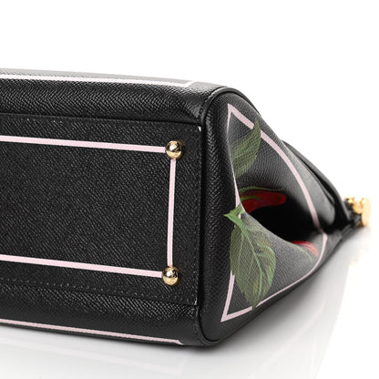 Dolce & Gabbana Dauphine Rose Print Medium Miss Sicily Satchel Black 10 of 10
