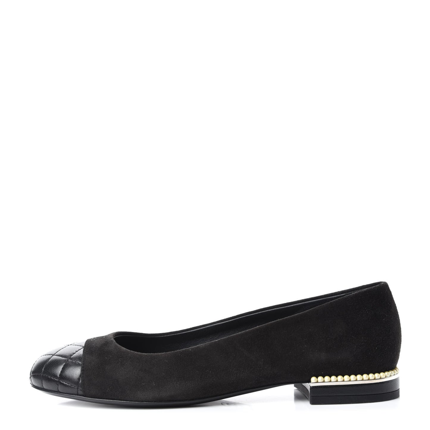 Suede Lambskin Quilted Pearl CC Cap Toe Ballerina Flats 36.5 Black