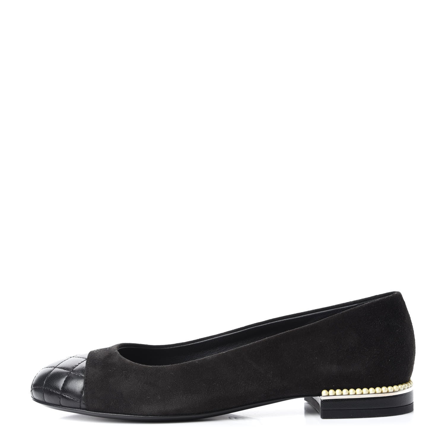 Chanel Suede Lambskin Quilted Pearl CC Cap Toe Ballerina Flats 36.5 Black 1 of 9