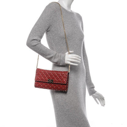 Valentino Garavani Lambskin Rockstud Spike Wallet on Chain Red 2 of 6