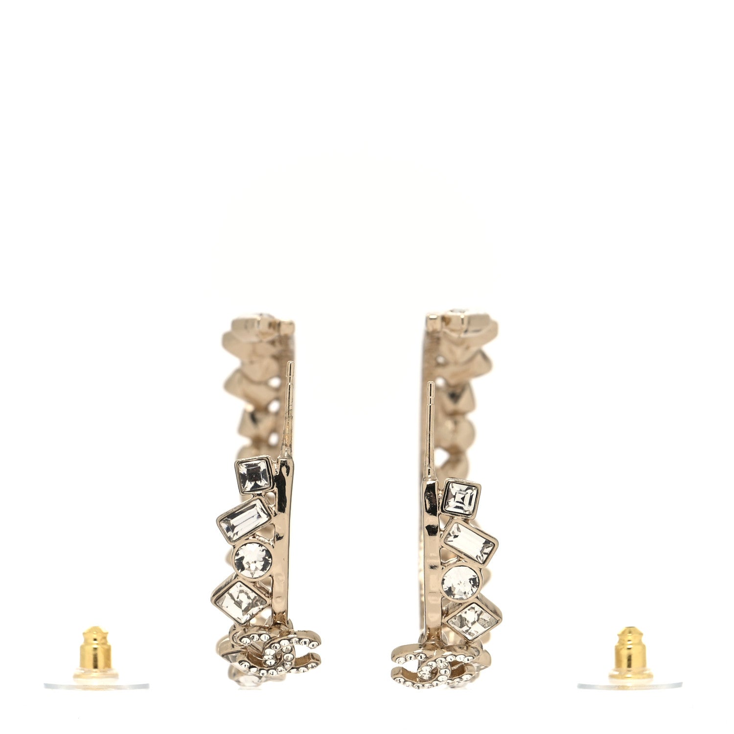 Chanel Metal Crystal CC Hoop Earrings Gold 3 of 4