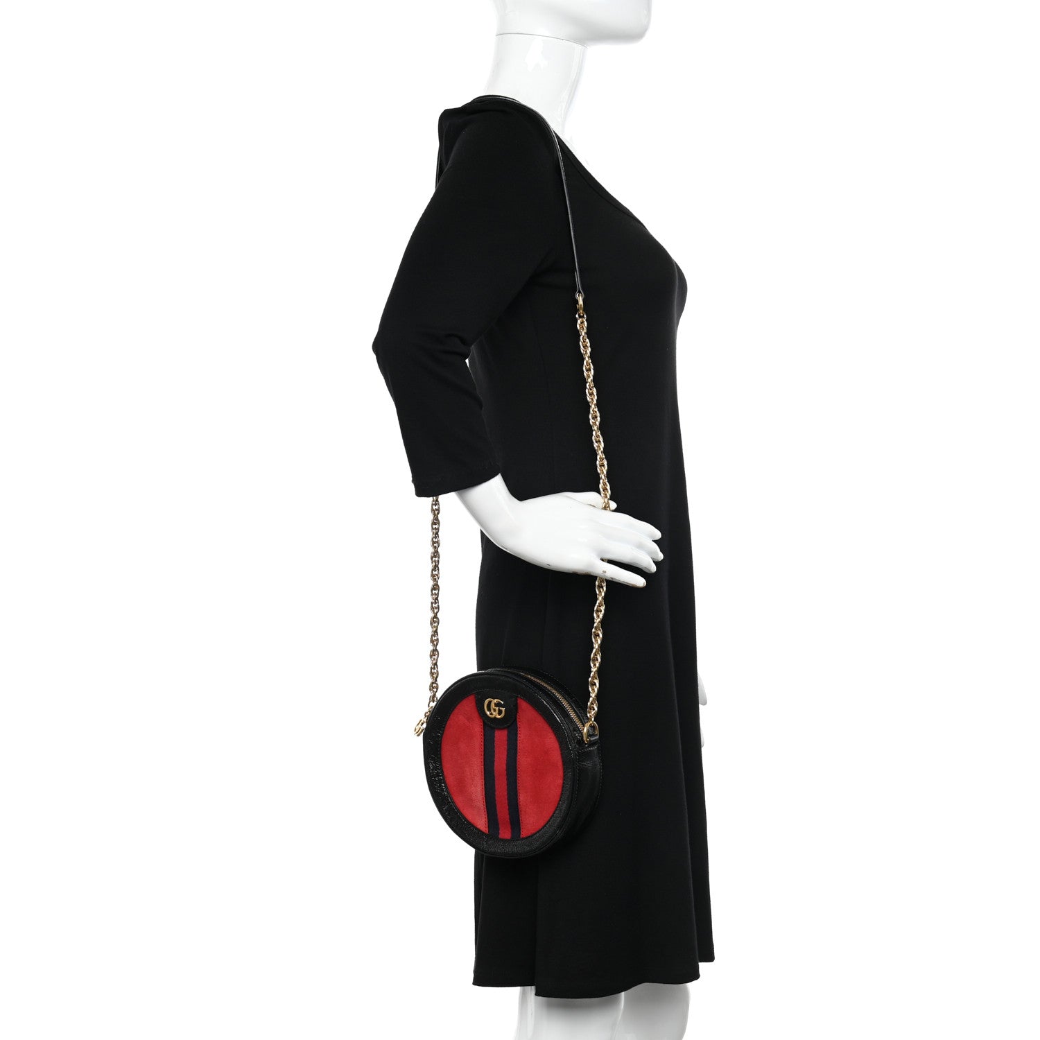 Gucci Suede Patent Web Mini Ophidia Round Shoulder Bag Hibiscus Red Black 2 of 12