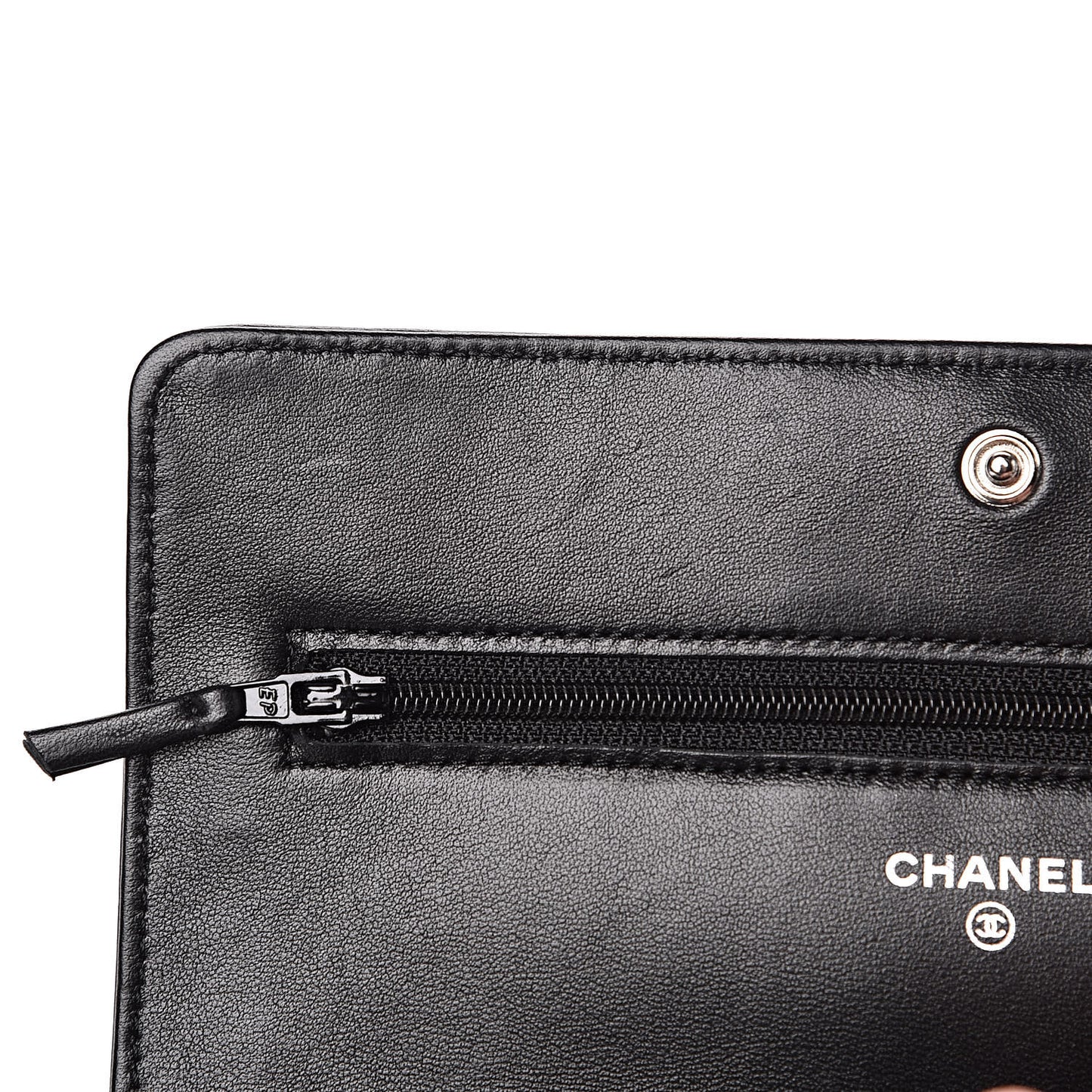 Lambskin Camellia Embossed Wallet on Chain WOC Black