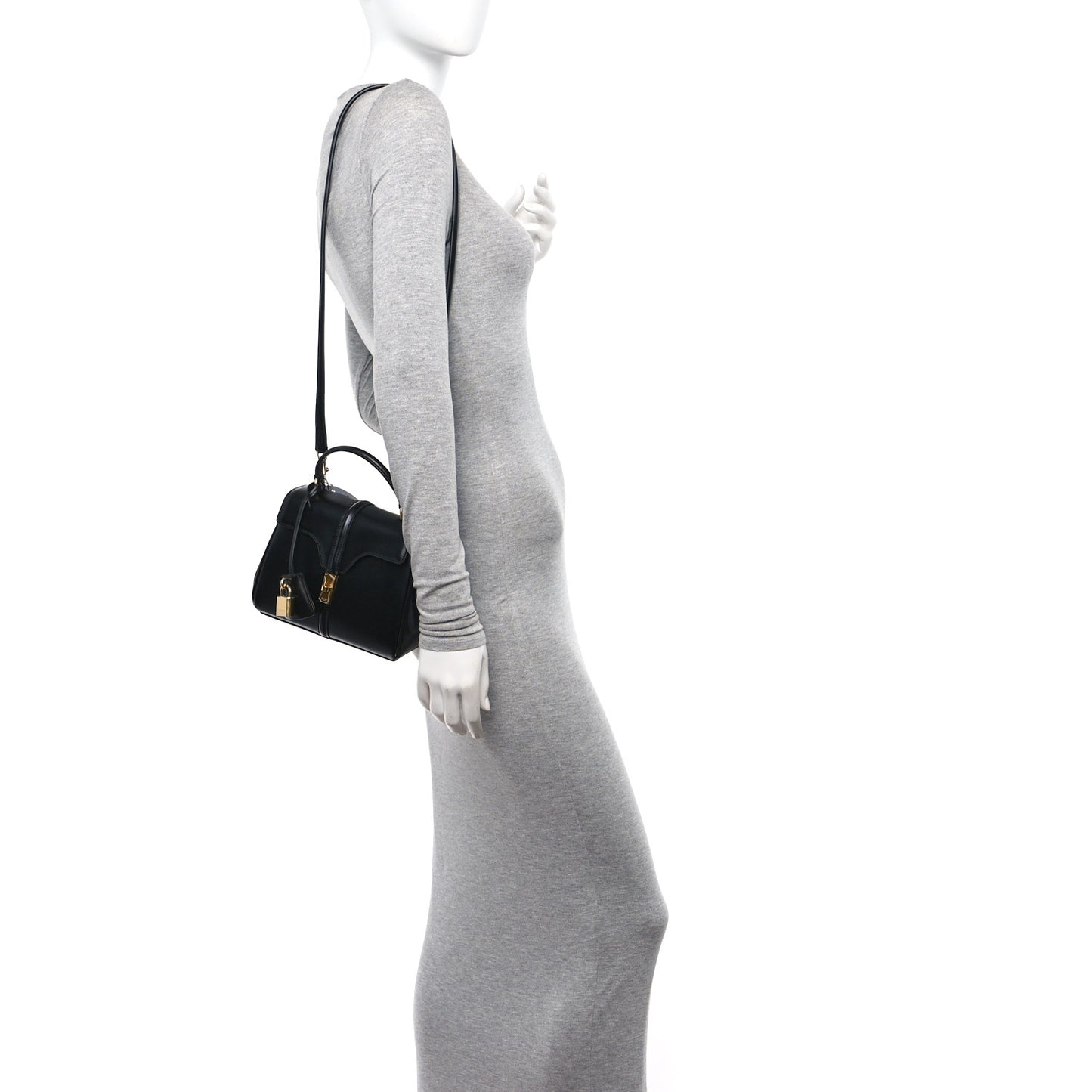 Satinated Calfskin Mini 16 Top Handle Bag Black