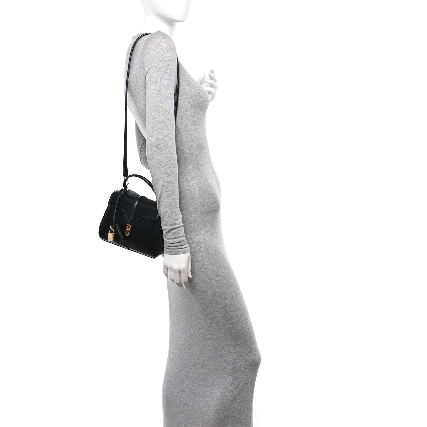 Celine Satinated Calfskin Mini 16 Top Handle Bag Black 2 of 14