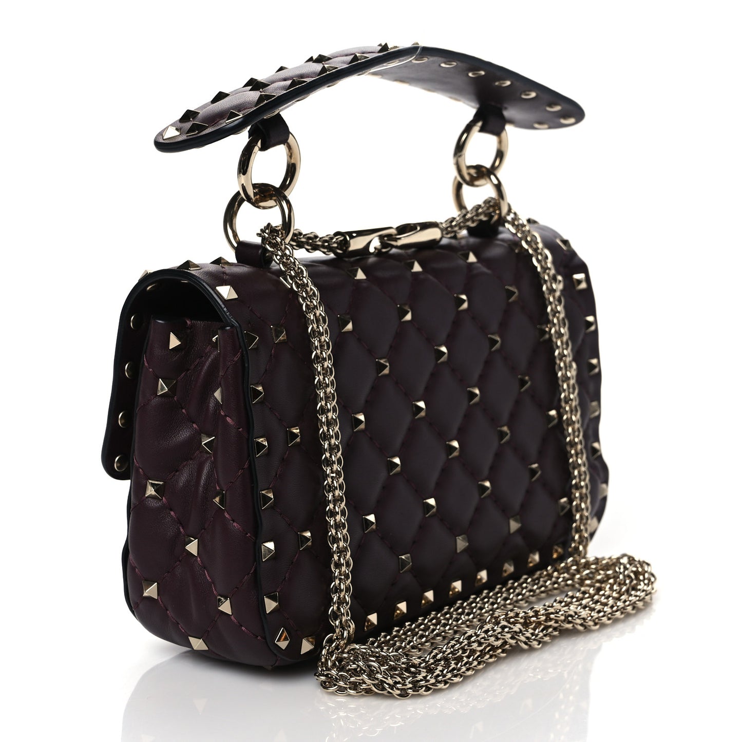 Lambskin Small Rockstud Spike Shoulder Bag Rubin