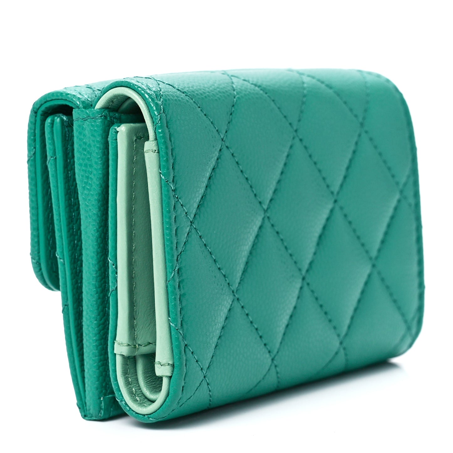 Caviar Metal Perforated Quilted Small CC Flap Wallet Green
