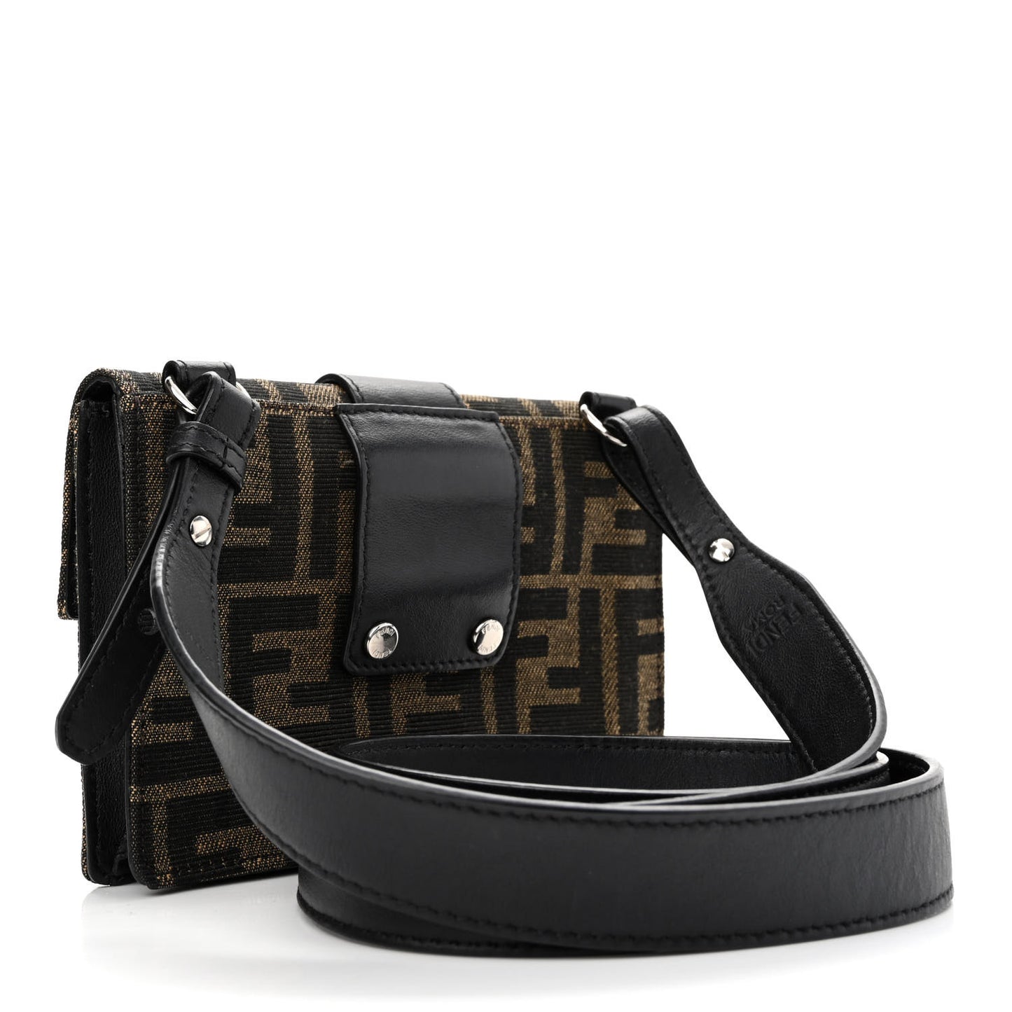 Recycled Fabric Jacquard Vitello Grace FF 1974 Baguette Belt Pouch Tobacco Moro Black