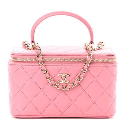 Chanel Lambskin Quilted Small Top Handle Vanity Case With Chain Dark Pink 1 of 12