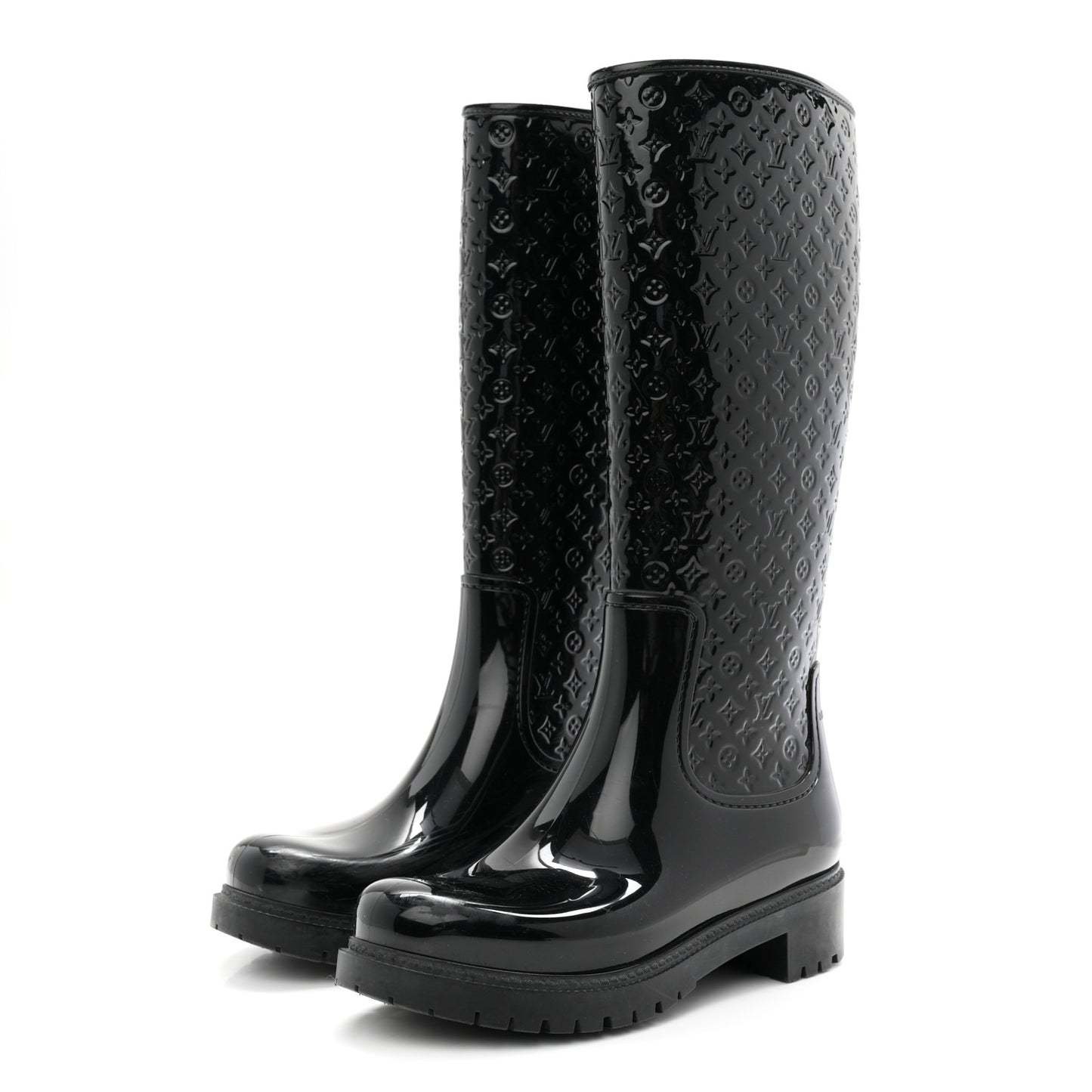Rubber Embossed Monogram Splash Rain Boots 38 Black