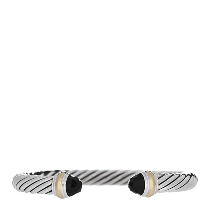 David Yurman Sterling Silver 14K Yellow Gold Black Onyx 7mm Cable Classics Bracelet 1 of 3