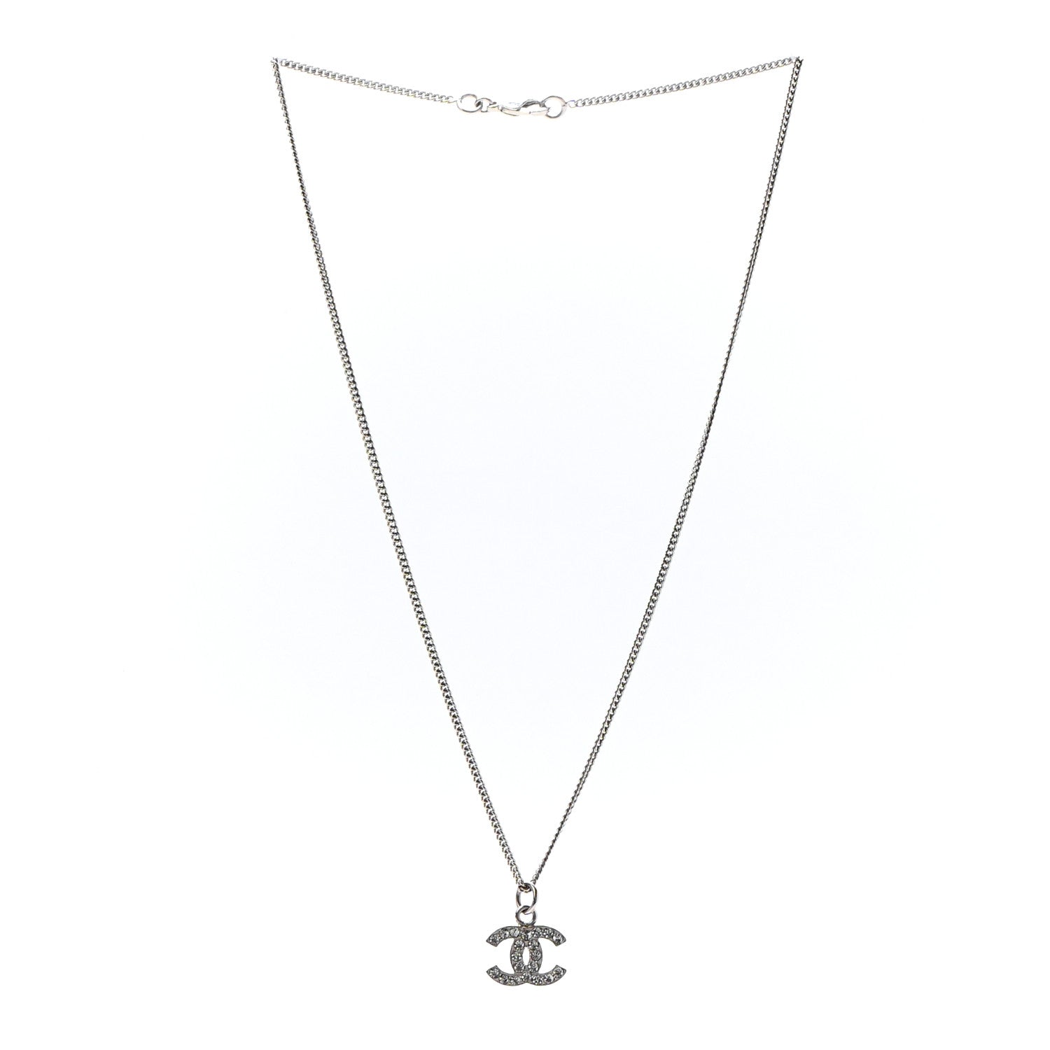 Chanel Crystal Timeless CC Necklace Silver 3 of 5