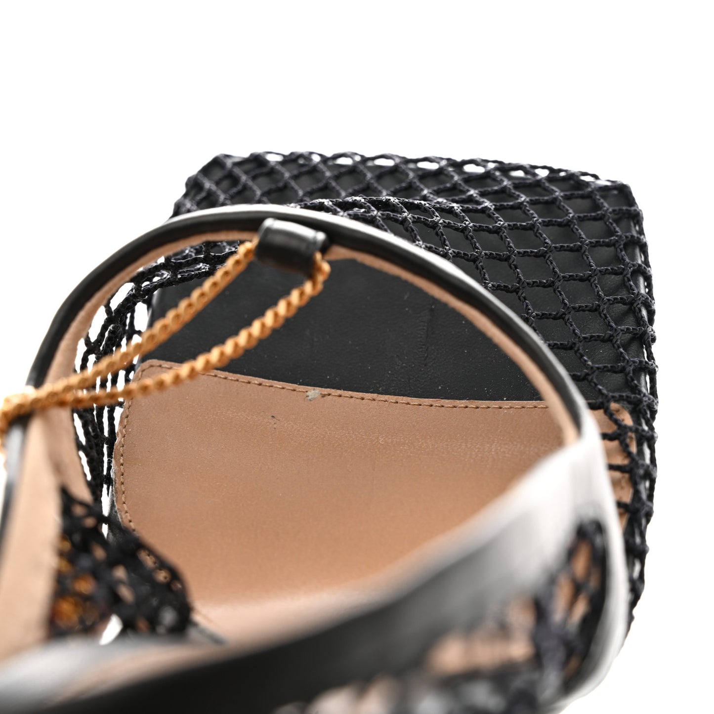 Mesh Calfskin Stretch Chain Strap 90mm Pumps 36.5 Black