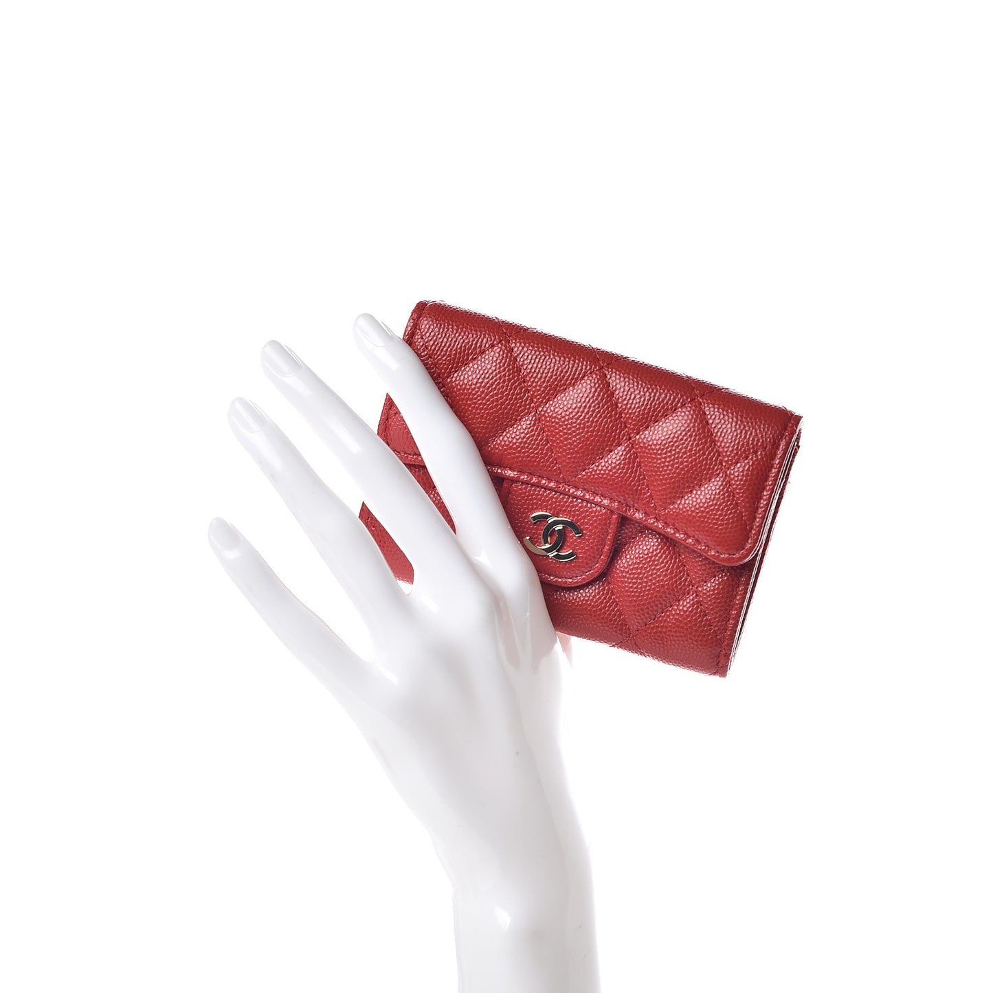 Caviar Quilted Flap Card Holder Dark Red