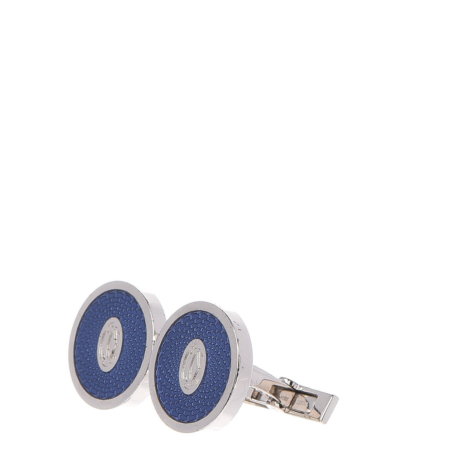 Sterling Silver Palladium Finish Double C Logo Rose Decor Cufflinks Blue