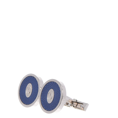 Cartier Sterling Silver Palladium Finish Double C Logo Rose Decor Cufflinks Blue 3 of 9