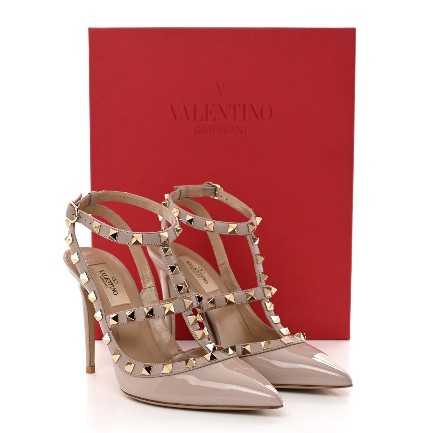 Patent Nappa Rockstud Ankle Strap 100mm Pumps 37.5 Poudre