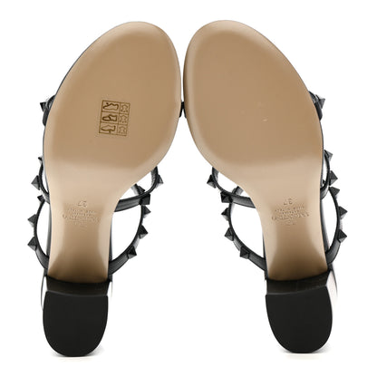 Valentino Garavani Calfskin Monochrome Rockstud 60mm Caged Slide Sandals 37 Black 6 of 9