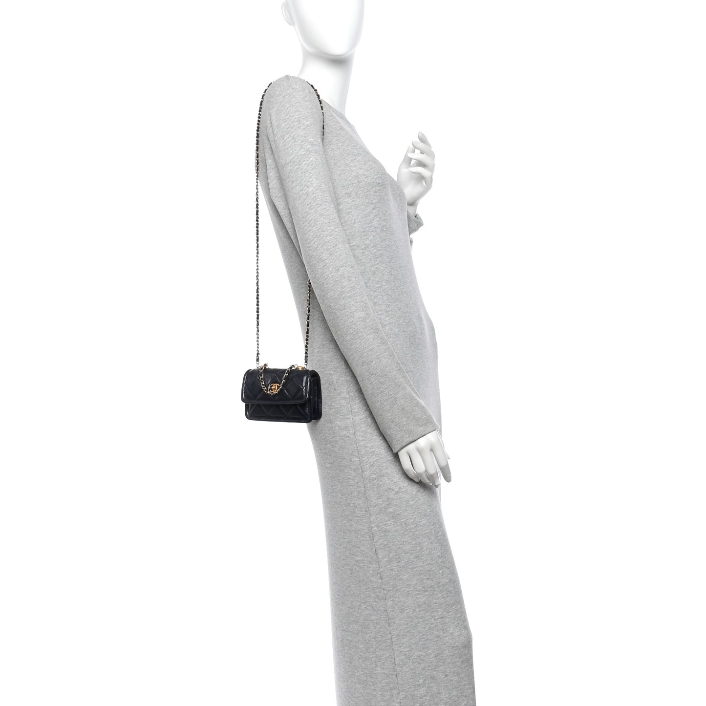 Shiny Lambskin Quilted Extra Mini Flap Navy Blue