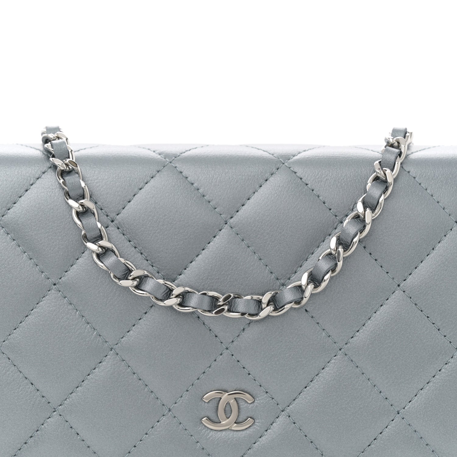 Chanel Metallic Lambskin Quilted Wallet On Chain WOC Silver 8 of 10