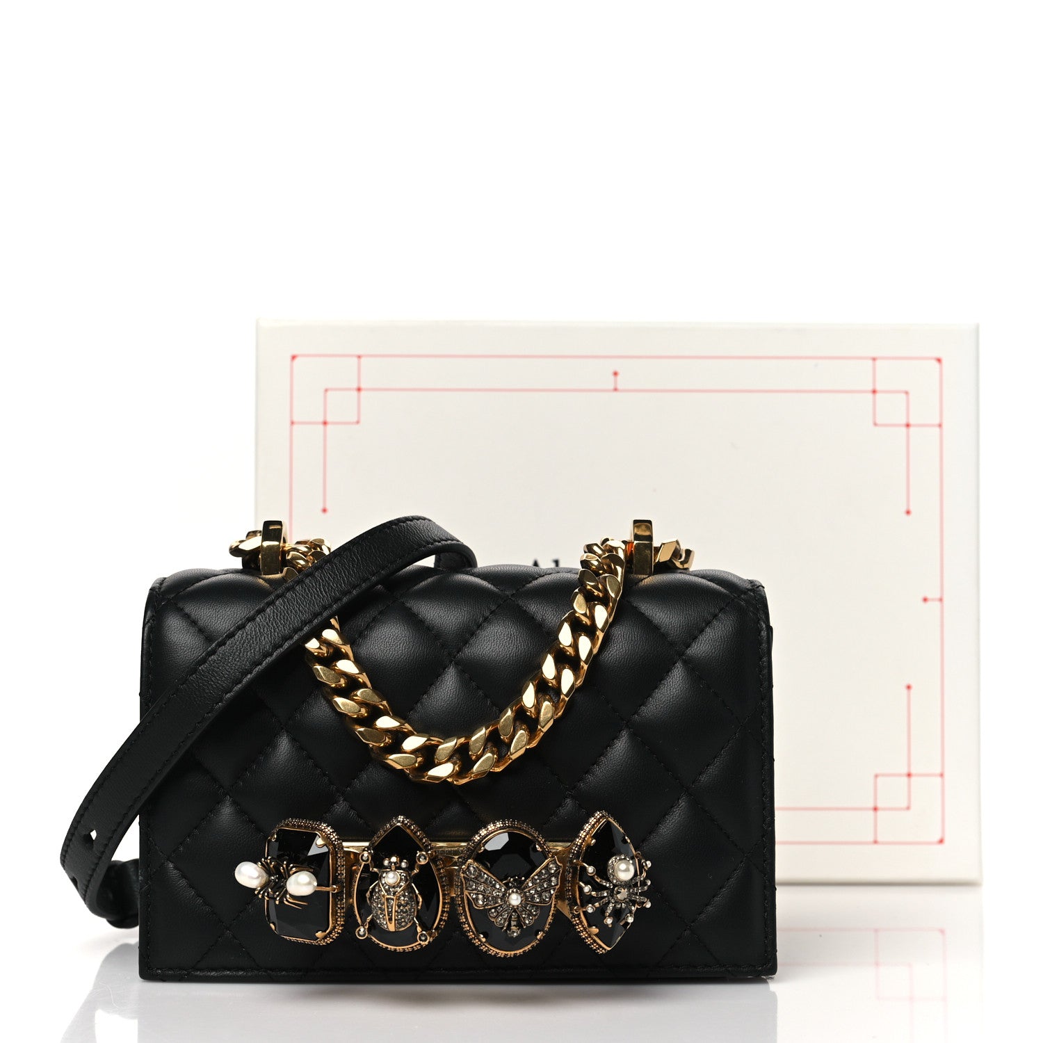 Alexander McQueen Lambskin Quilted Knuckle Shoulder Bag Black 11 of 11