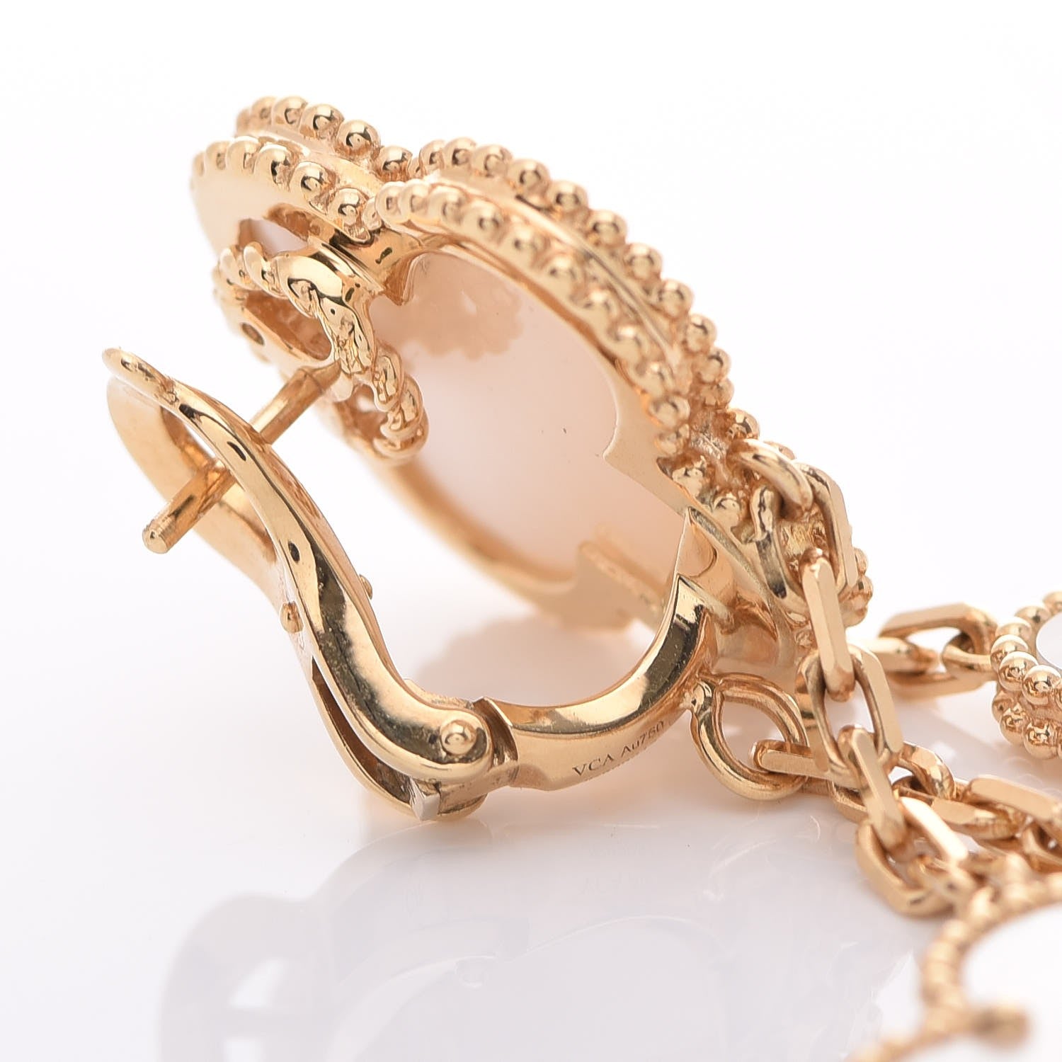 Van Cleef & Arpels 18K Yellow Gold Mother of Pearl Magic Alhambra 4 Motif Earrings 3 of 5
