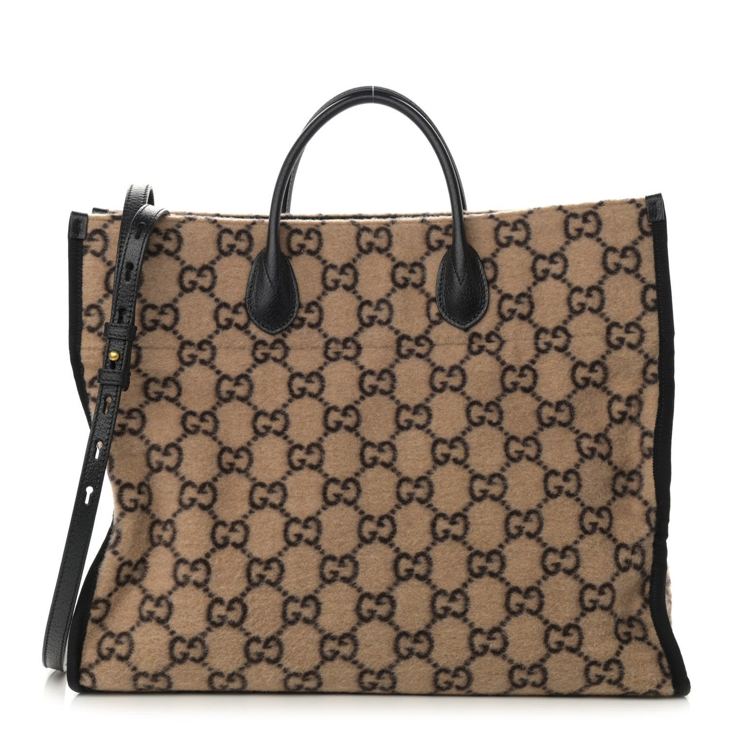 Covered Wool GG Monogram Large Tote Bag Beige Ebony