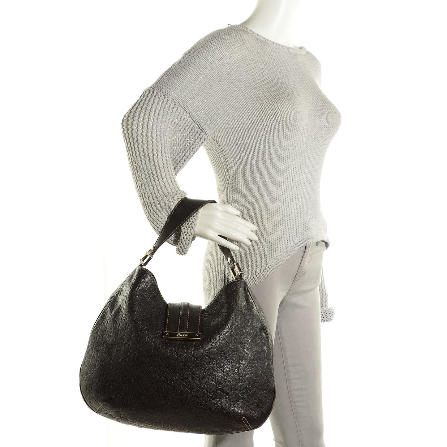 Guccissima Large New Ladies Web Hobo Dark Brown