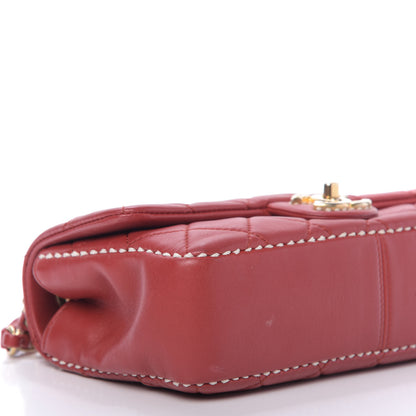 Chanel Lambskin Quilted Medium Contrast Stitch Flap Red 7 of 10