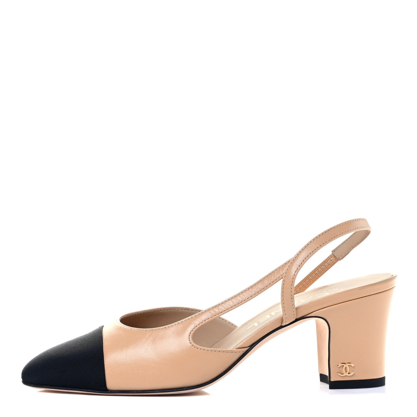 Lambskin Grosgrain Cap Toe CC Slingback Pumps 36.5 Beige Black