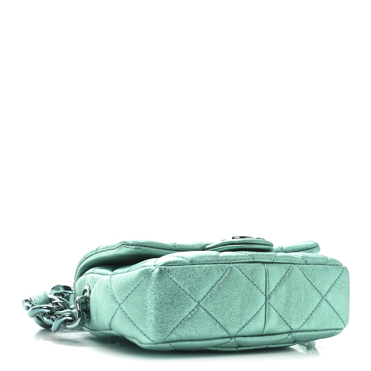 Metallic Lambskin Quilted Mini Lacquered Chain Flap Turquoise