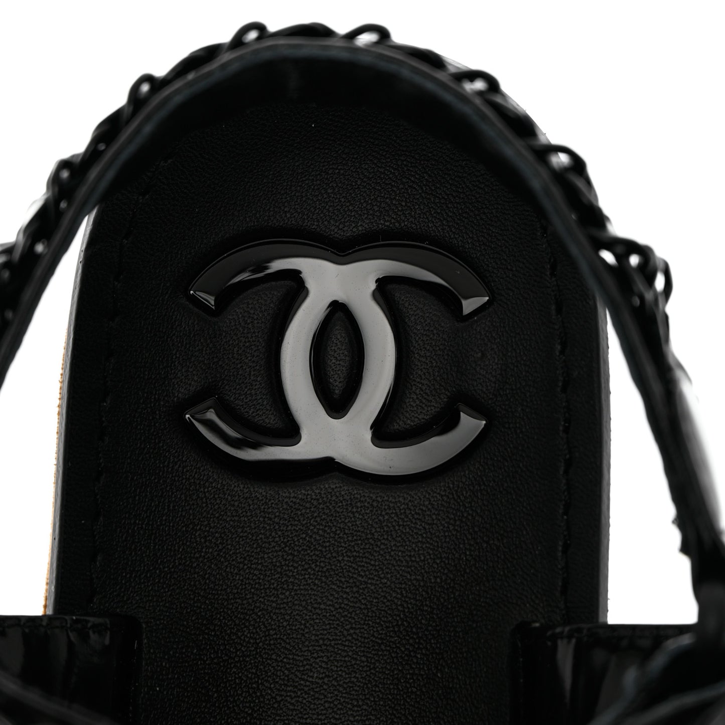 Laminated Goatskin Chain Sandals 36.5 Black